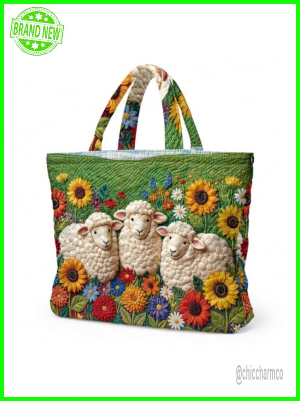 Quilted Tote Bag Polyester Foldable Lightweight Embroidered Shoulder Bag